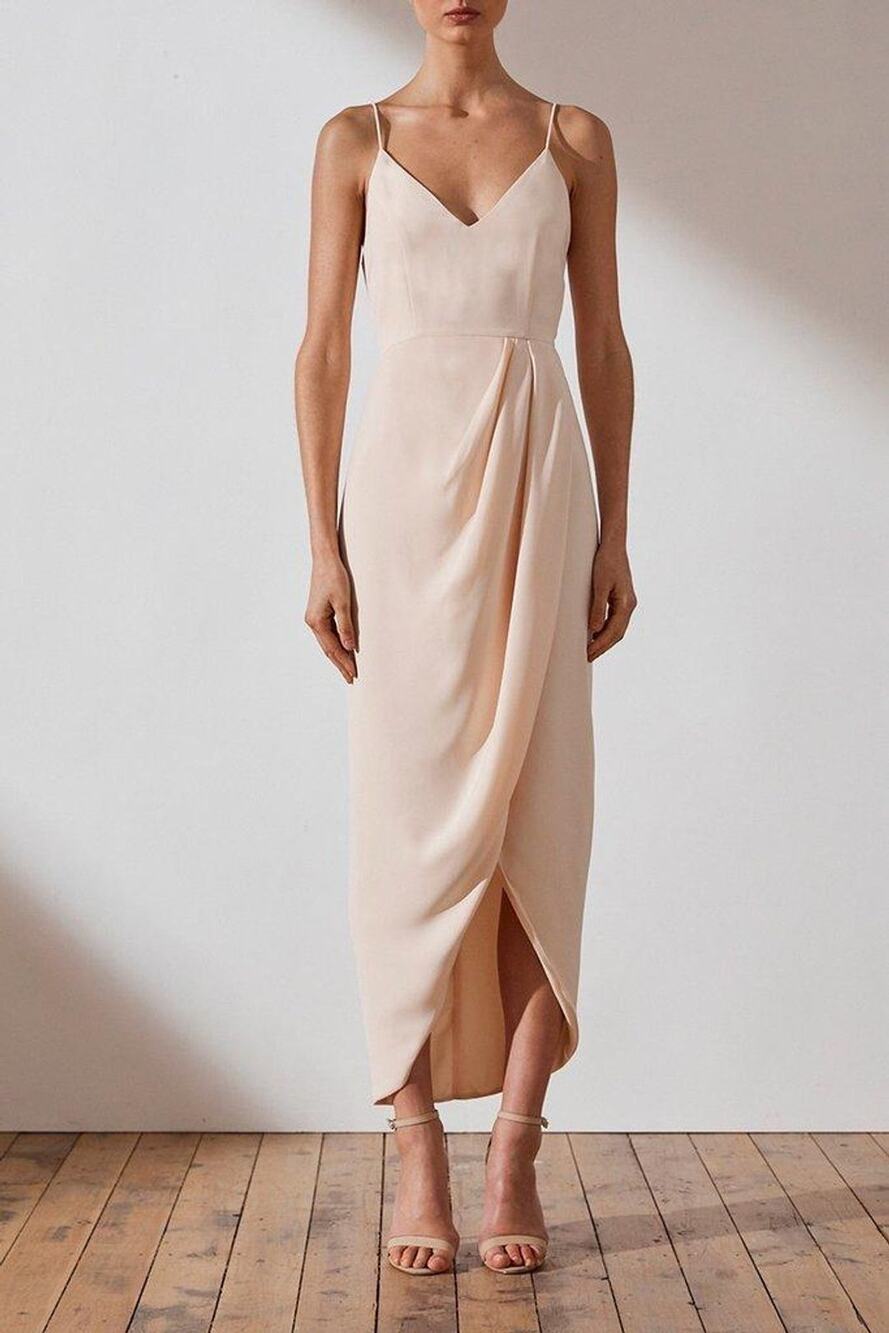 Shona Joy Draped Core Cocktail Dress in Nude